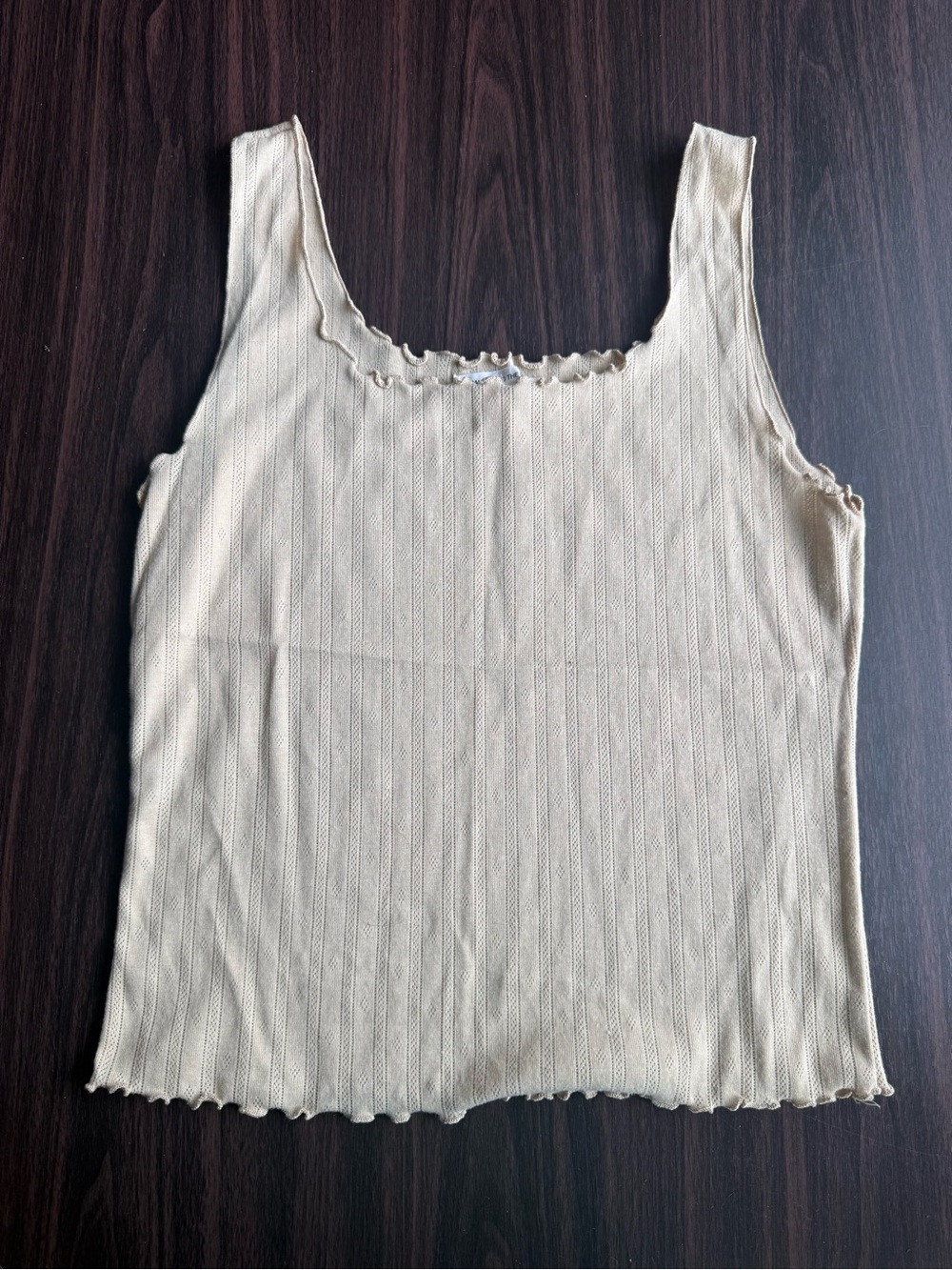Caution To The Wind Cream Ribbed Tank Top with Scallop Trim
